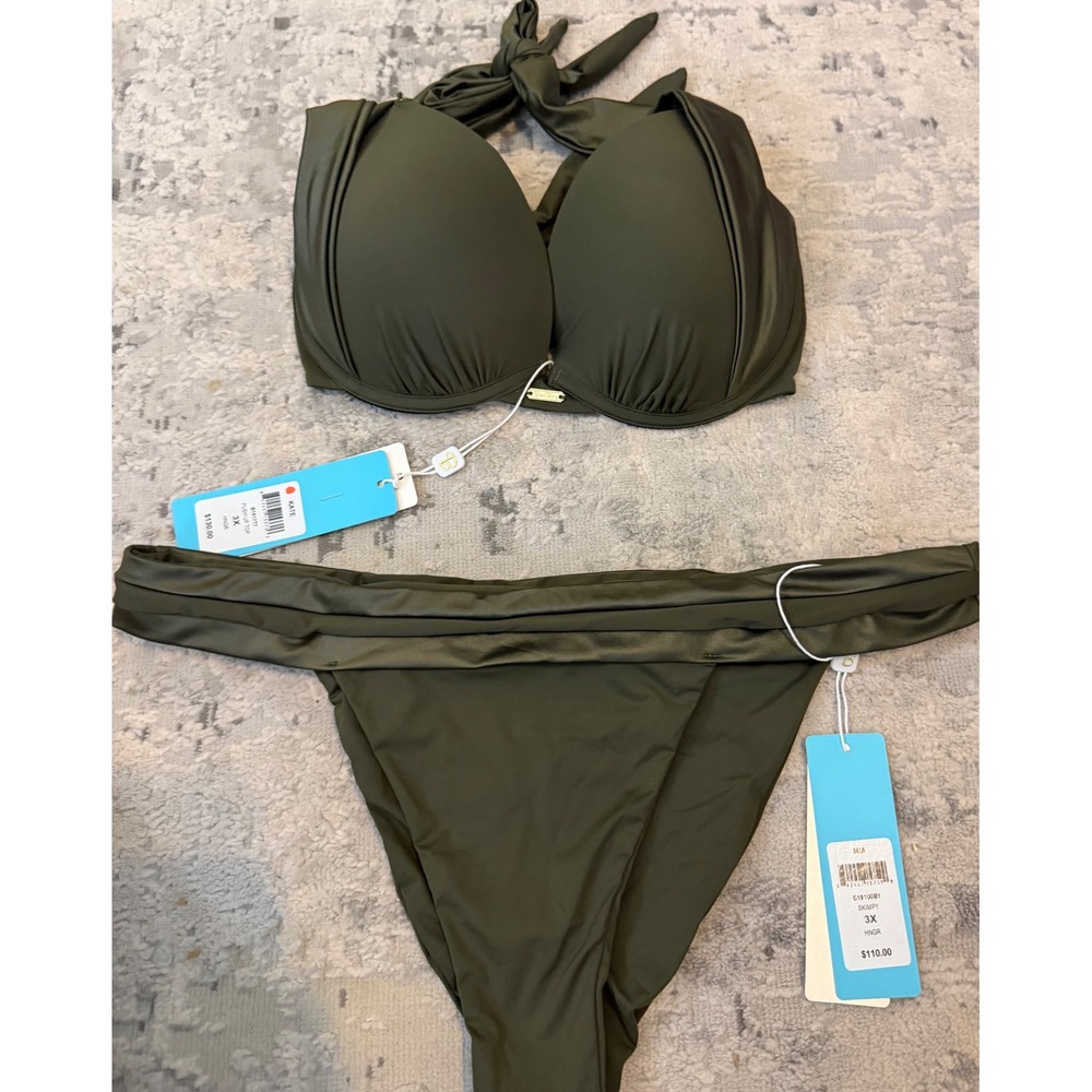 Beach Bunny Kate Push Up Top Mia Skimpy Bottom Bikini Set Hunter Green 3X NWT